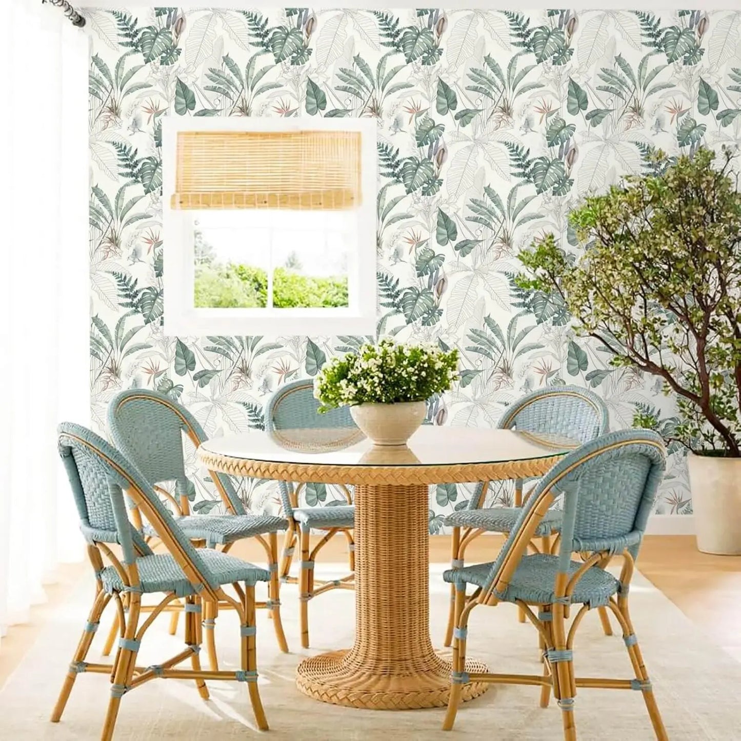 Tropical Palm Leaf Peel and Stick Wallpaper Light Green Olive Palm Tree Leaf Self Adhesive Wall Paper Removable Contact Paper