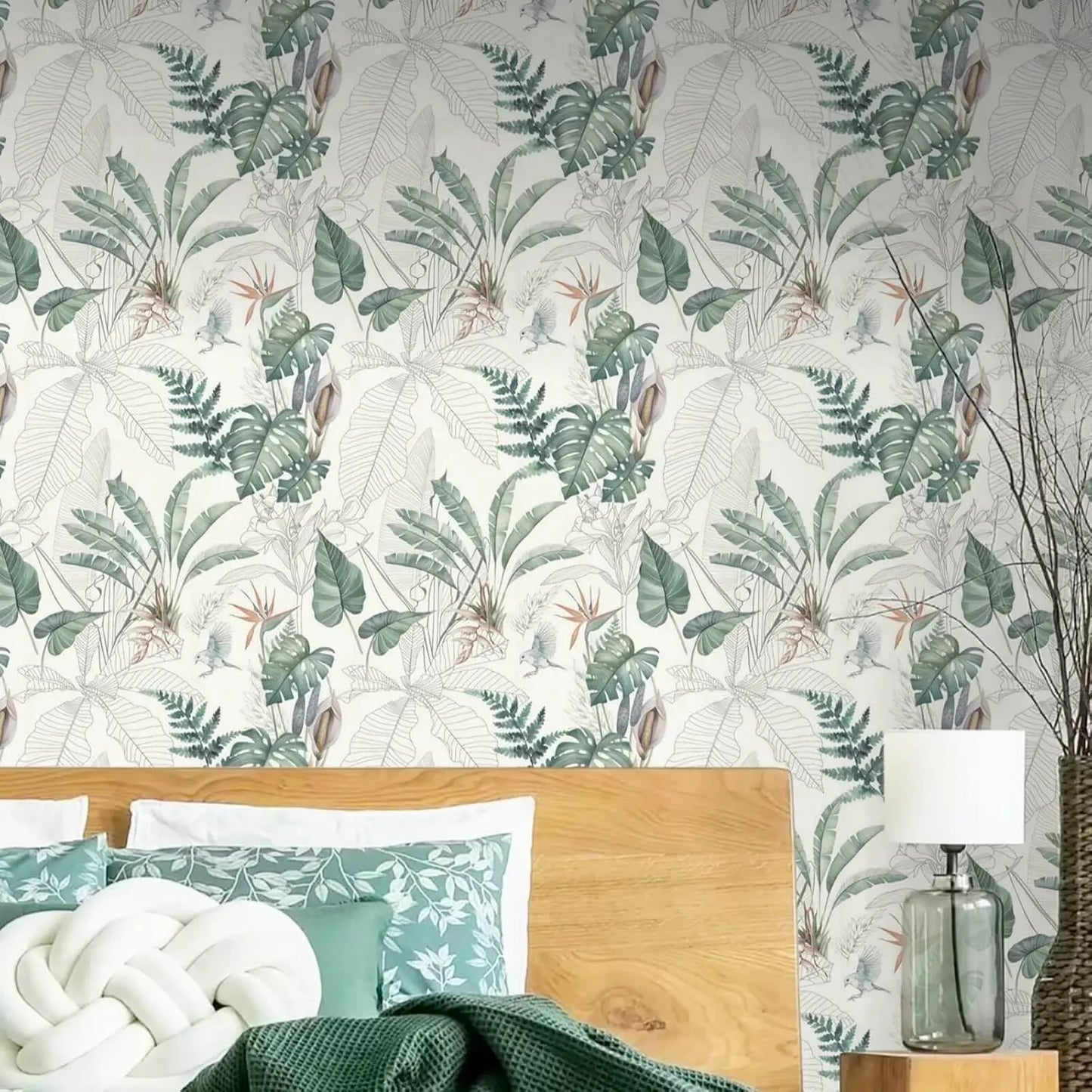 Tropical Palm Leaf Peel and Stick Wallpaper Light Green Olive Palm Tree Leaf Self Adhesive Wall Paper Removable Contact Paper
