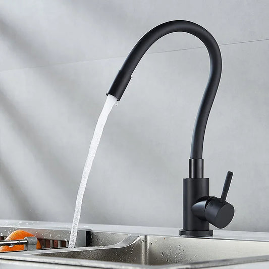 Black Kitchen Faucet Stainless steel Free bending of multiple angles Faucets Single Hole Hot and Cold Water Mixer Tap for Basin