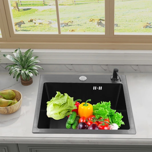 40 * 45cm Black 201 Stainless Steel Kitchen Diamond Sink With Soap Dispenser Laundry Rooms Basements Bars Kitchens For Cleaning