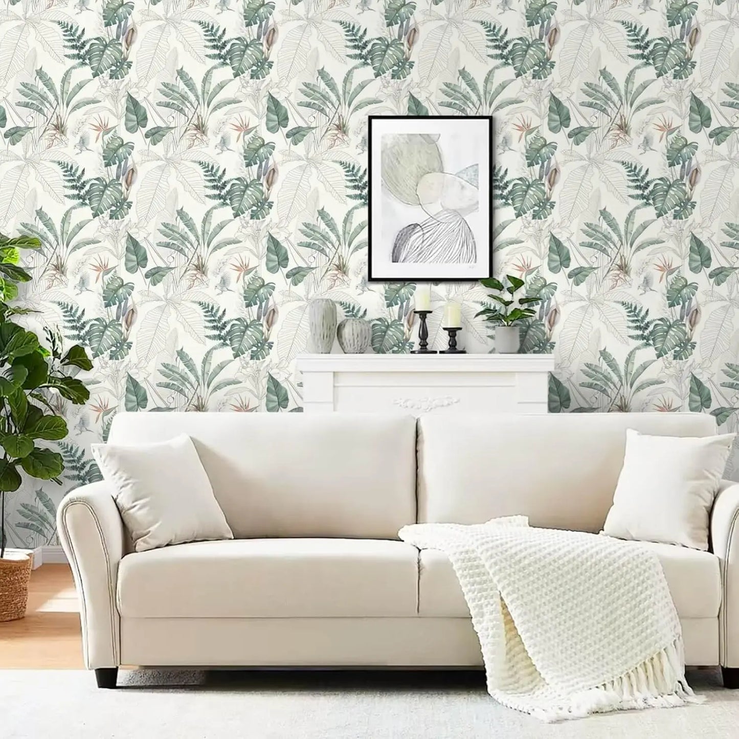 Tropical Palm Leaf Peel and Stick Wallpaper Light Green Olive Palm Tree Leaf Self Adhesive Wall Paper Removable Contact Paper