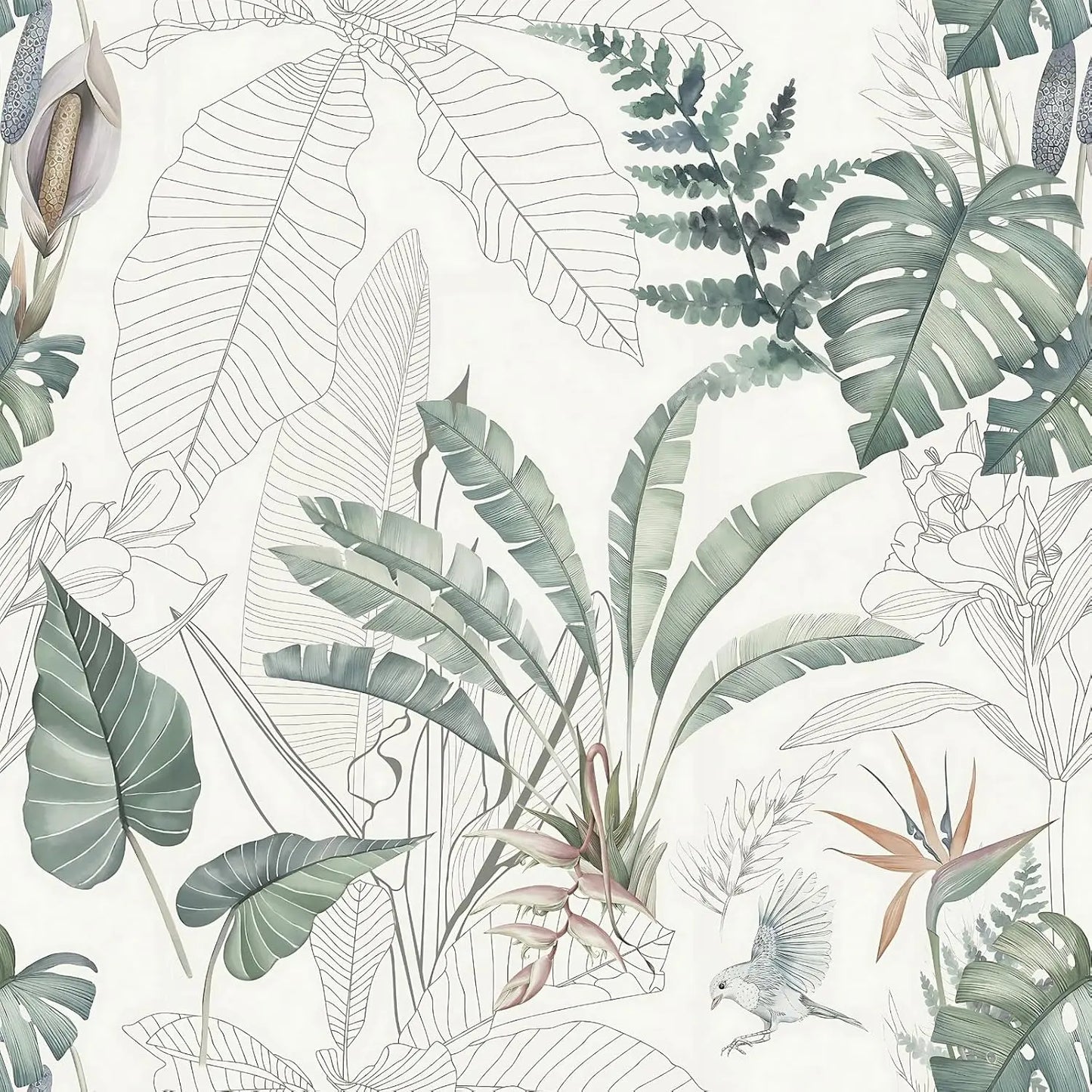Tropical Palm Leaf Peel and Stick Wallpaper Light Green Olive Palm Tree Leaf Self Adhesive Wall Paper Removable Contact Paper